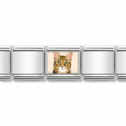 Charm Gato (Atigrado) en pulsera italiana de eslabones
