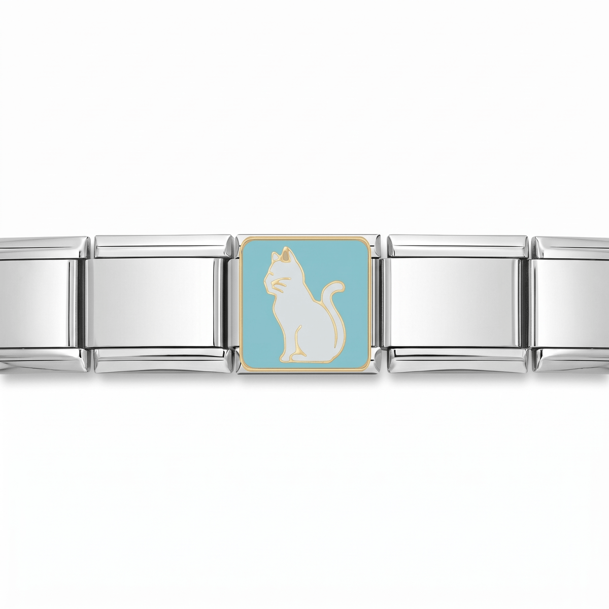 Charm Gato Blanco en pulsera italiana de eslabones