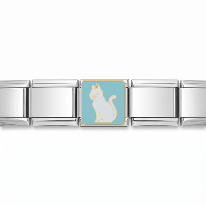 Charm Gato Blanco en pulsera italiana de eslabones