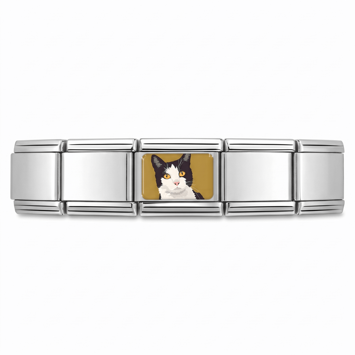 Charm Gato Blanco con negro en pulsera italiana de eslabones