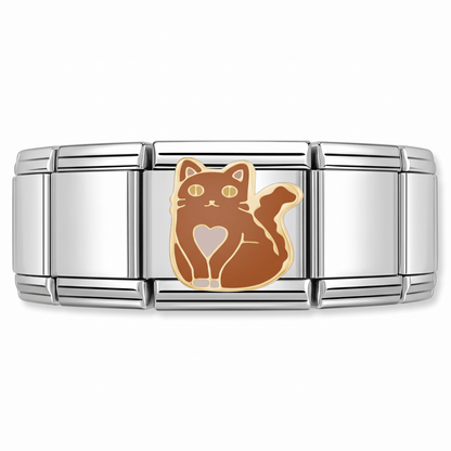 Charm Gato (Café) en pulsera italiana de eslabones
