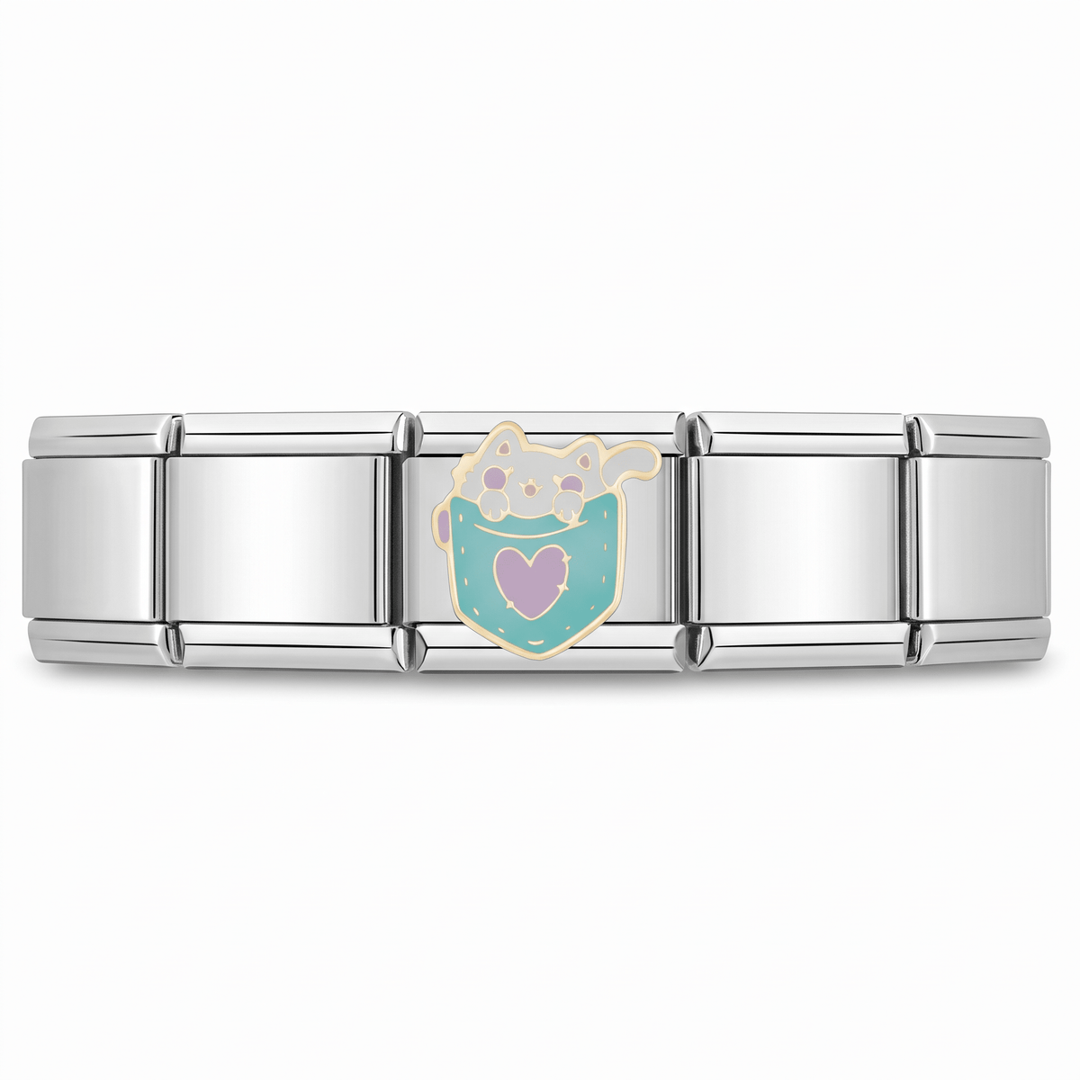 Charm Gato (en Taza) en pulsera italiana de eslabones