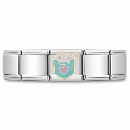 Charm Gato (en Taza) en pulsera italiana de eslabones