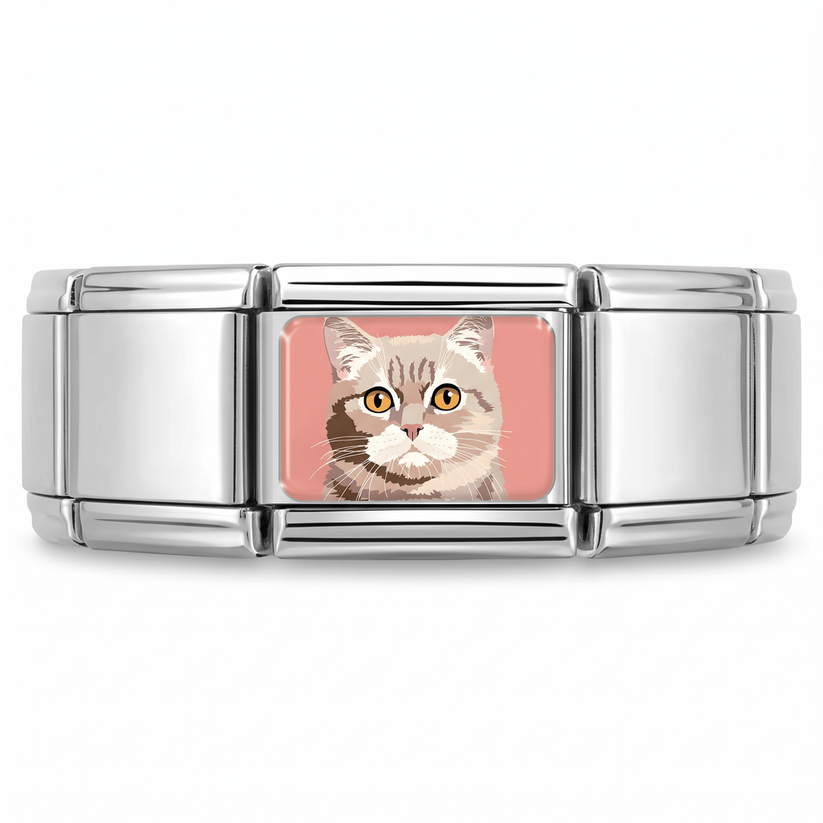 Charm Gato (Fondo Rosa) en pulsera italiana de eslabones