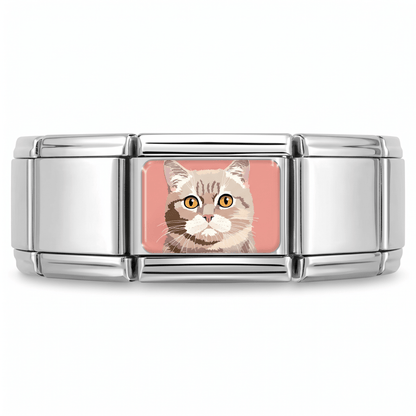 Charm Gato (Fondo Rosa) en pulsera italiana de eslabones