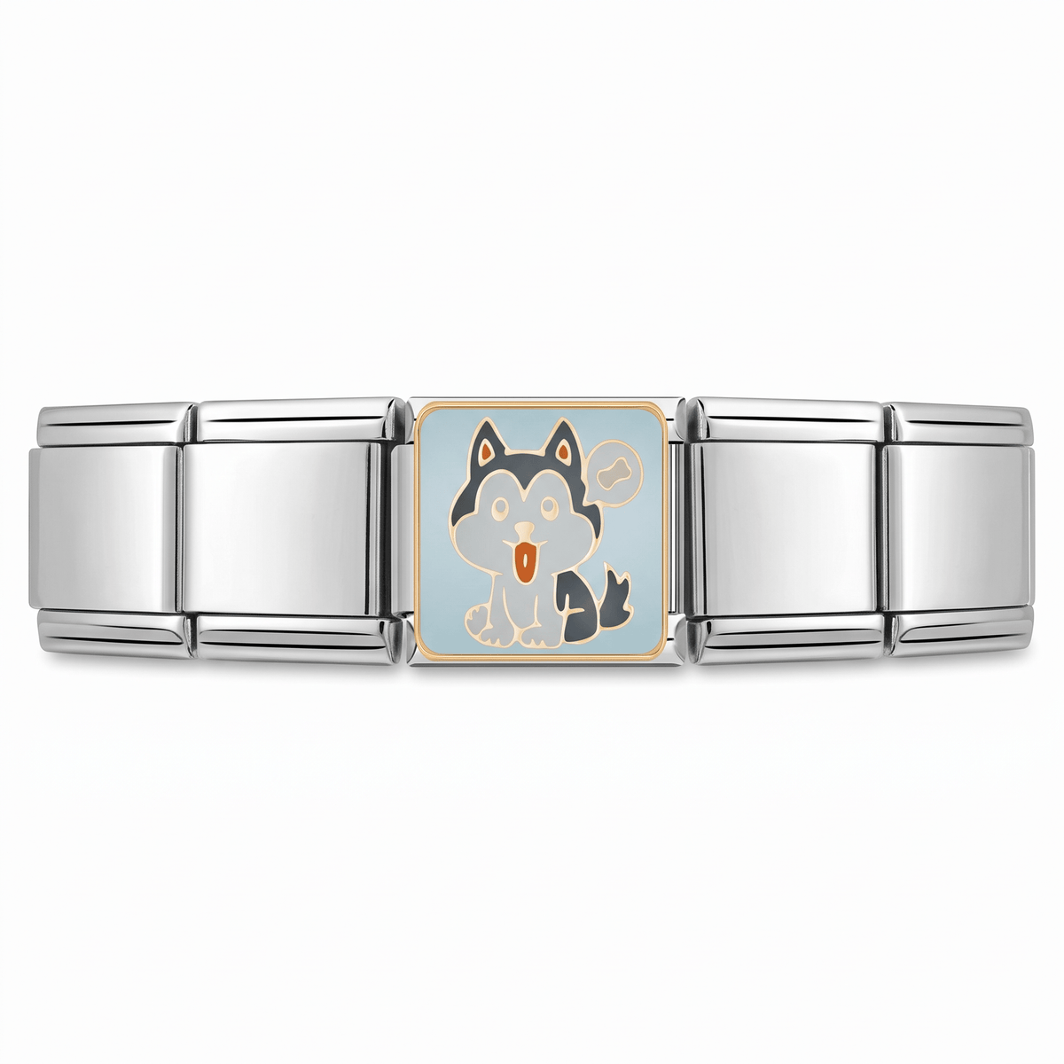 Charm Gato (Gris) en pulsera italiana de eslabones