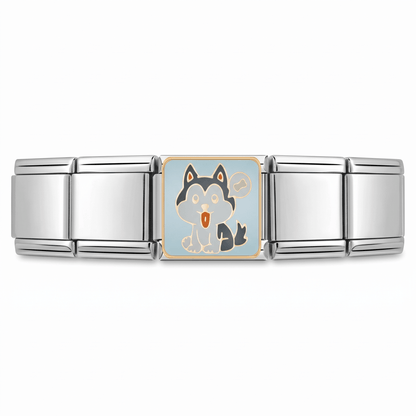 Charm Gato (Gris) en pulsera italiana de eslabones