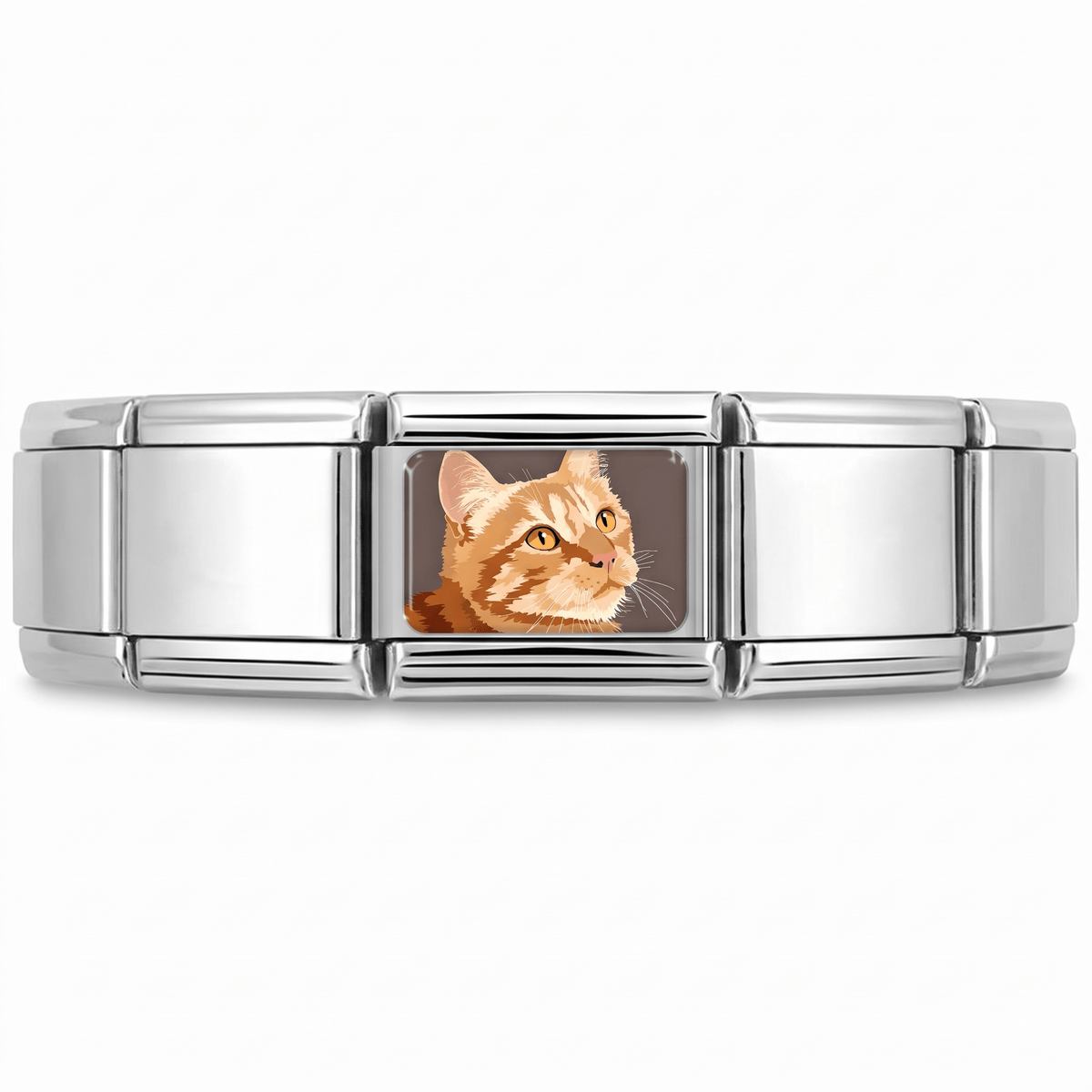 Charm Gato naranja en pulsera italiana de eslabones