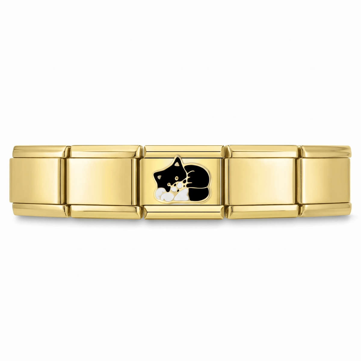 Charm Gato negro (Dorado) en pulsera italiana de eslabones
