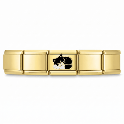 Charm Gato negro (Dorado) en pulsera italiana de eslabones