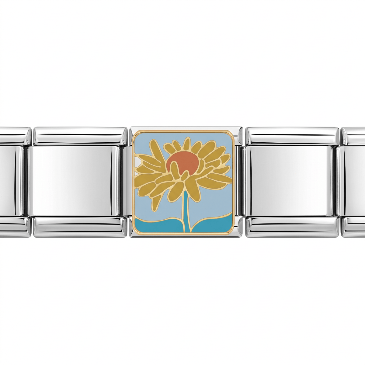 Charm Girasol (Fondo Azul) en pulsera italiana de eslabones
