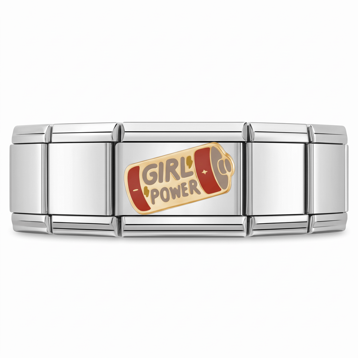 Charm Girl Power (Plateado) en pulsera italiana de eslabones