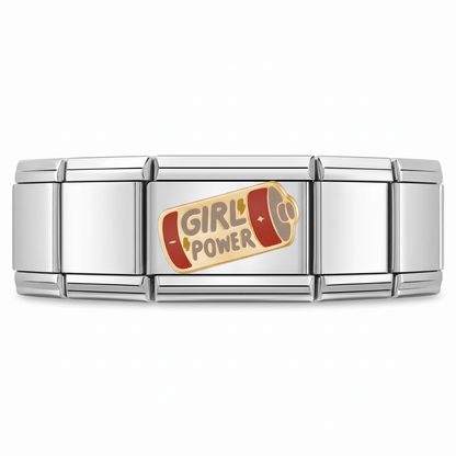 Charm Girl Power (Plateado) en pulsera italiana de eslabones