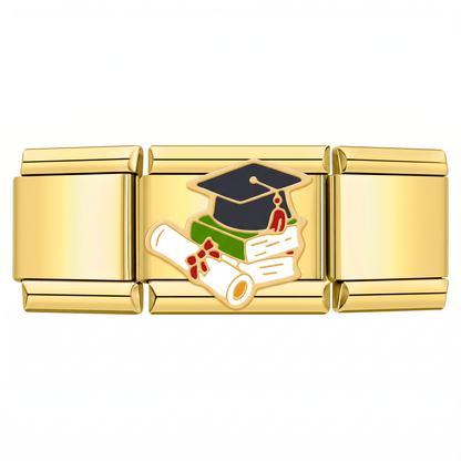 Charm Graduación (Dorado) en pulsera italiana de eslabones