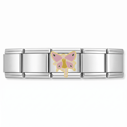 Charm Hada (Alas Rosas) en pulsera italiana de eslabones