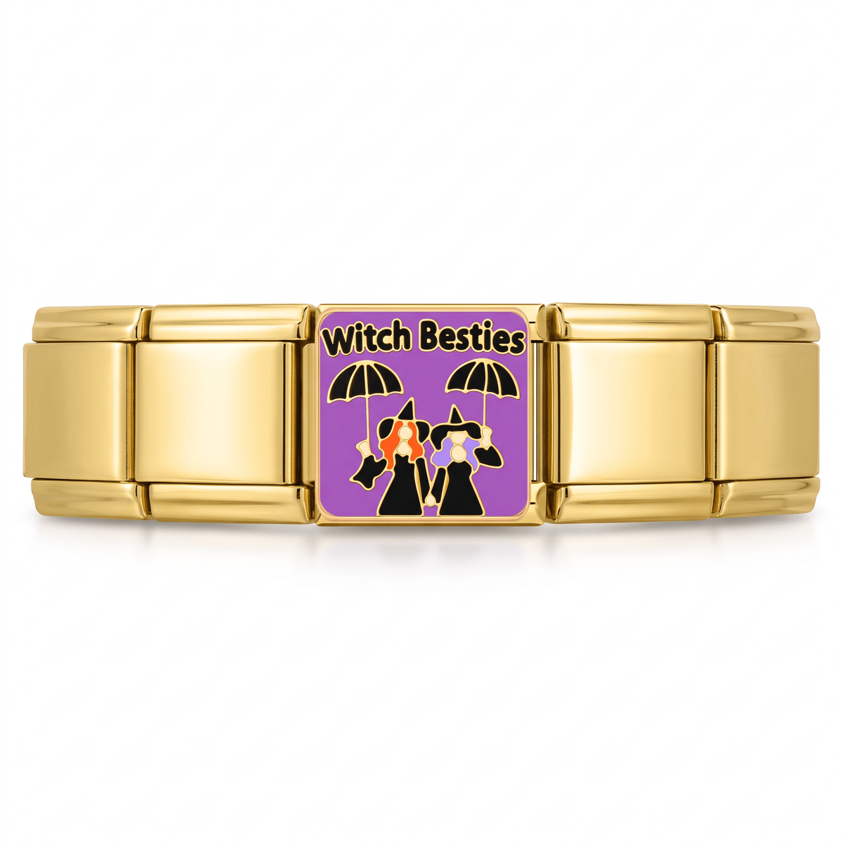 Charm Halloween Witch Besties en pulsera italiana de eslabones