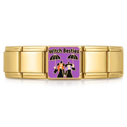 Charm Halloween Witch Besties en pulsera italiana de eslabones