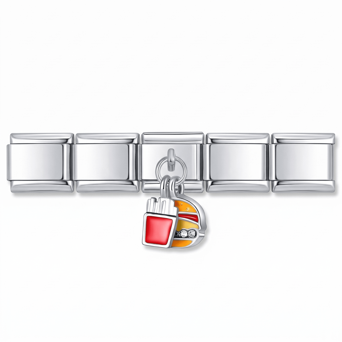 Charm hamburguesa papas en pulsera italiana de eslabones