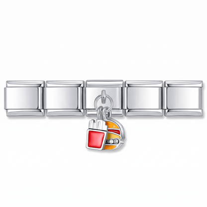 Charm hamburguesa papas en pulsera italiana de eslabones