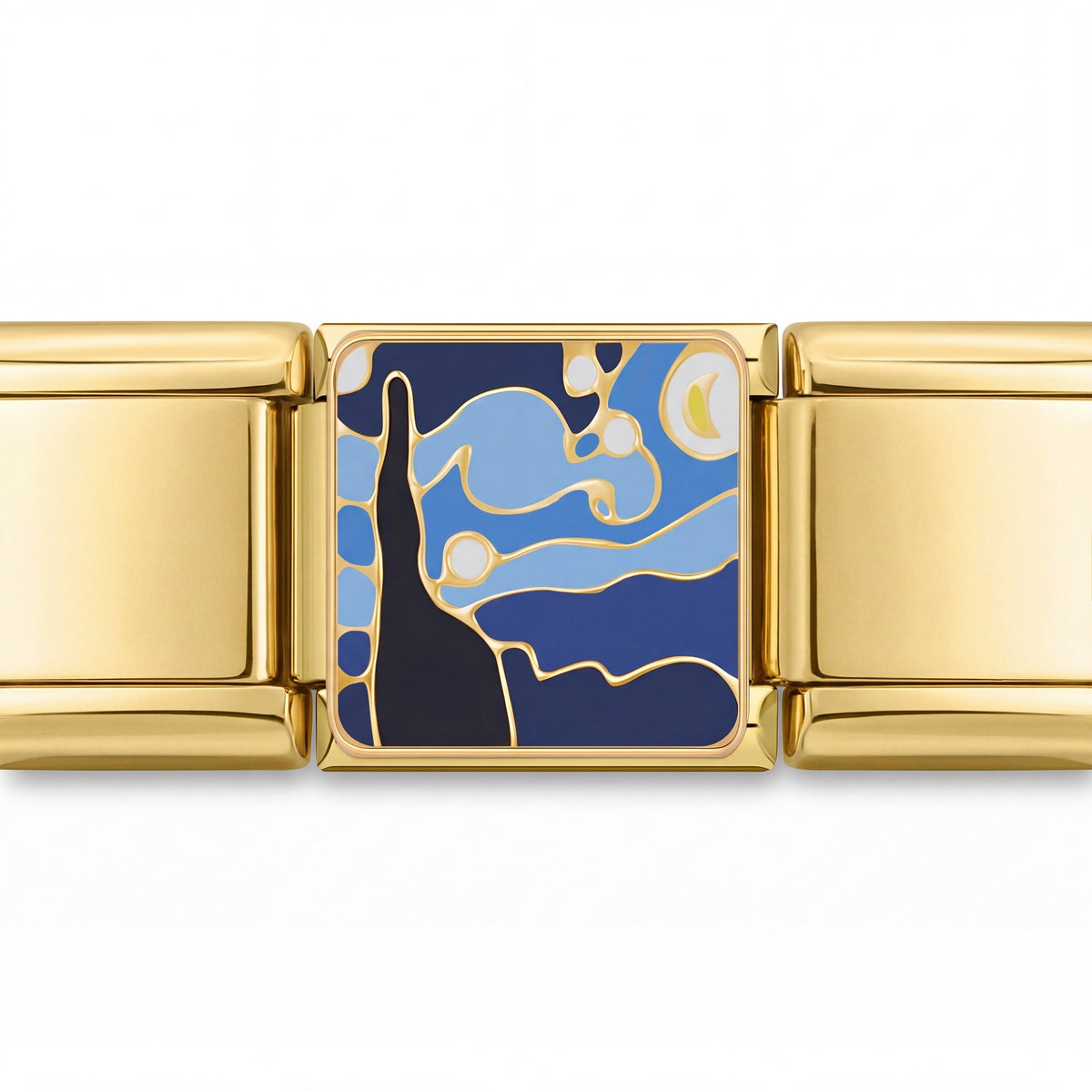 Charm La Noche Estrellada (Dorado) en pulsera italiana de eslabones