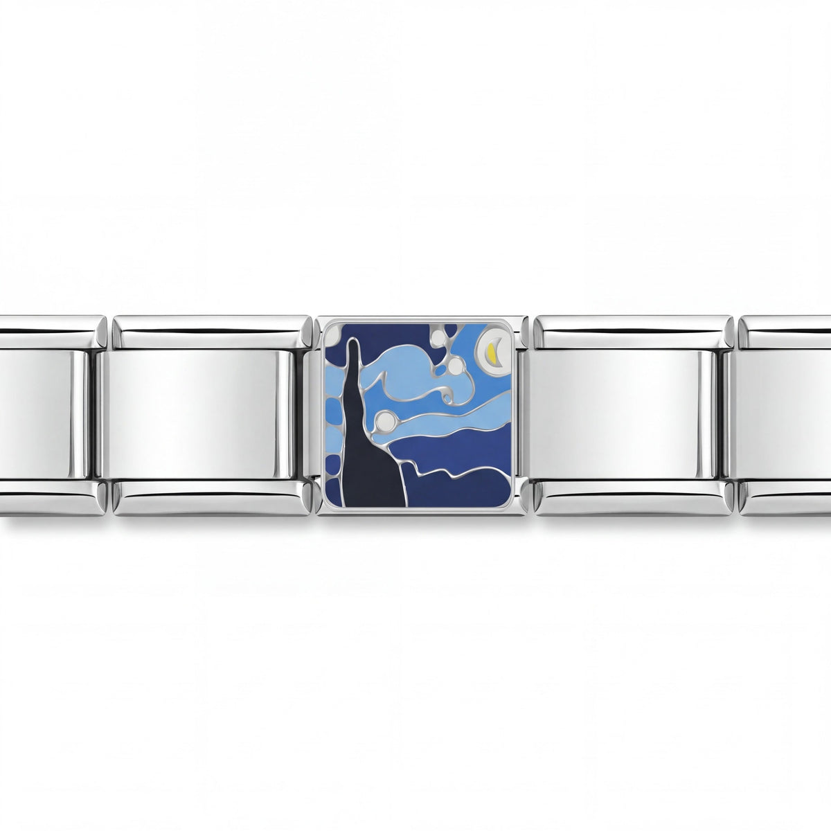 Charm La Noche Estrellada (Plateado) en pulsera italiana de eslabones