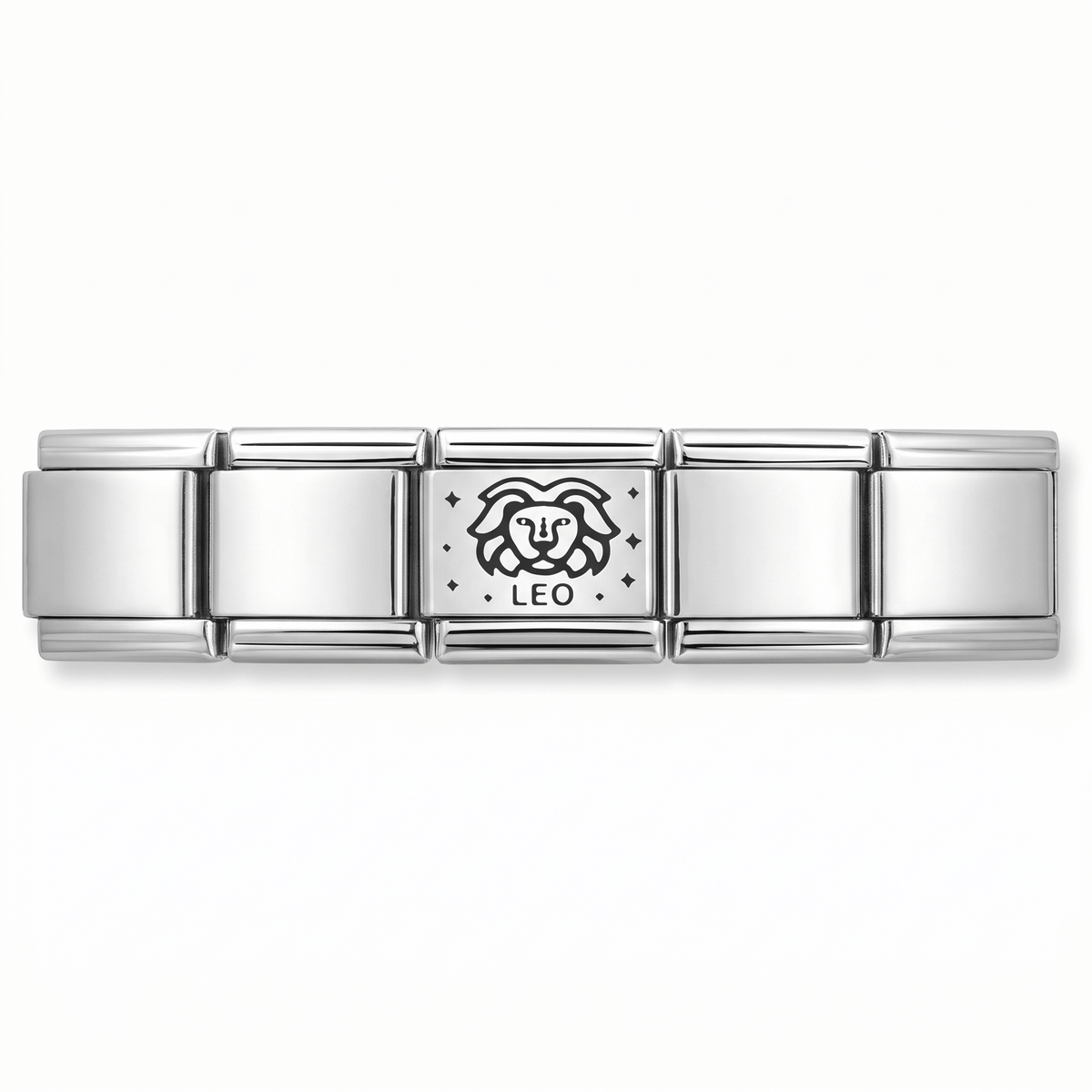 Charm Leo (Plateado) en pulsera italiana de eslabones