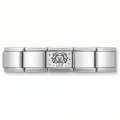 Charm Leo (Plateado) en pulsera italiana de eslabones