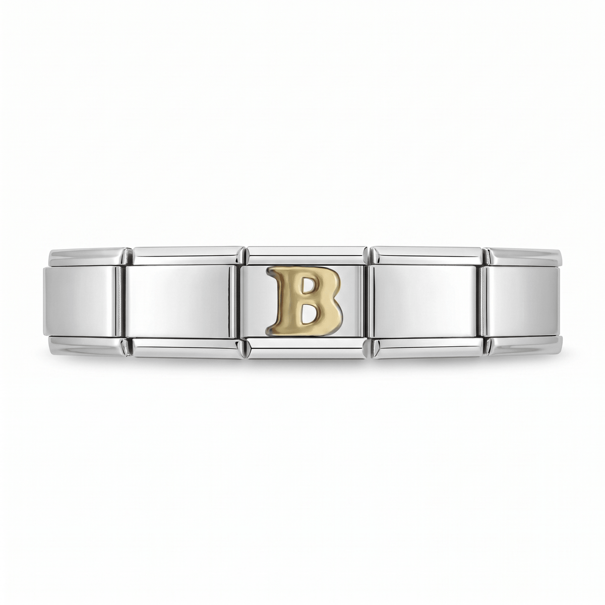 Charm Letra B (Plateado) en pulsera italiana de eslabones