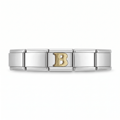 Charm Letra B (Plateado) en pulsera italiana de eslabones