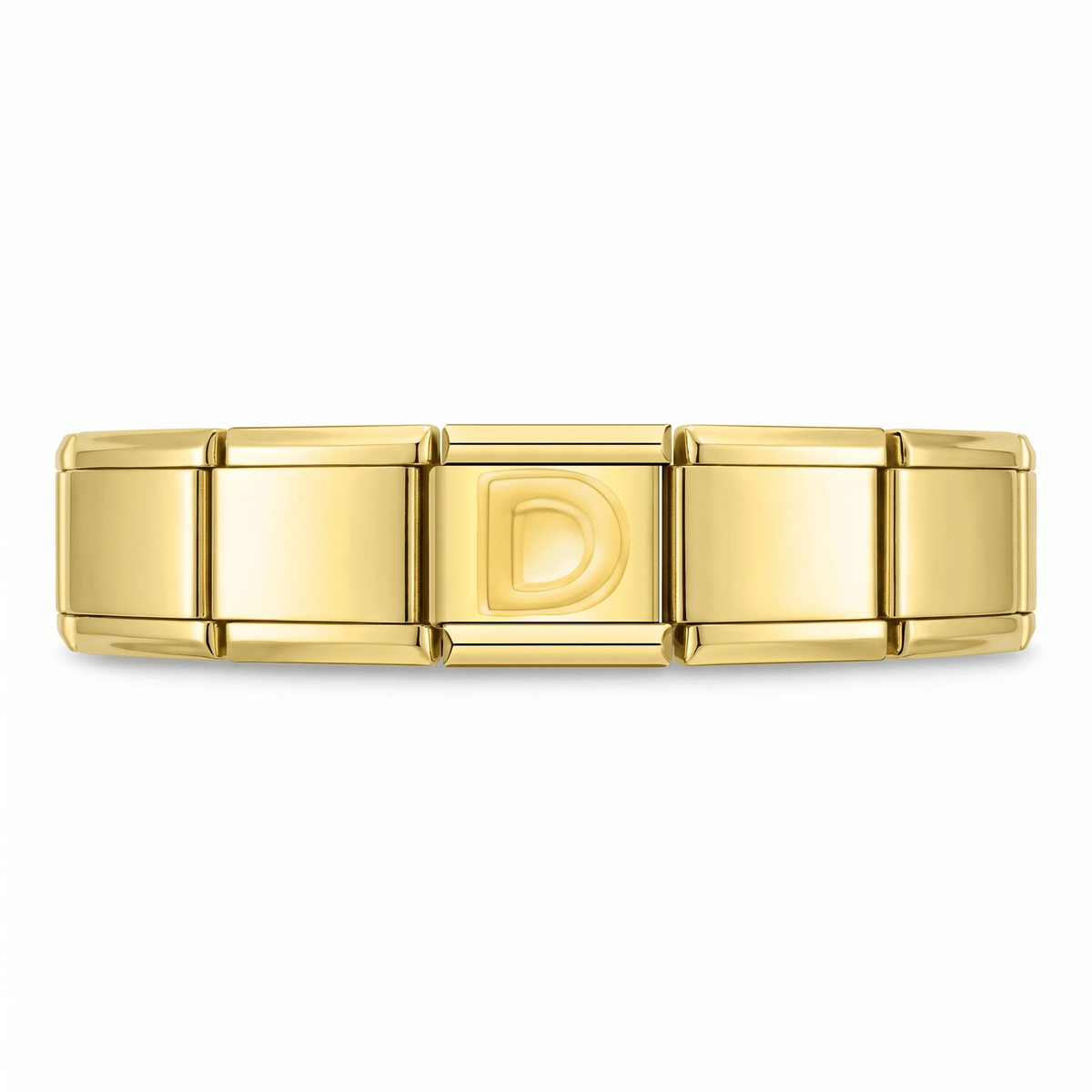 Charm Letra D (Dorado) en pulsera italiana de eslabones