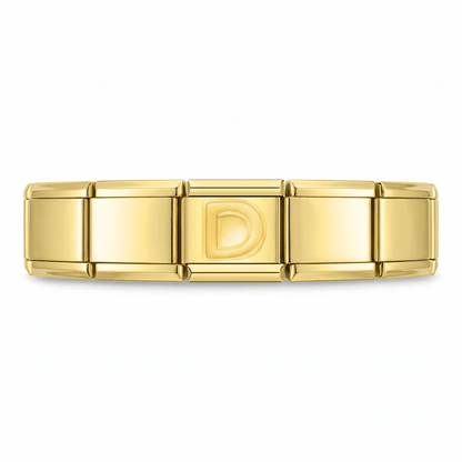 Charm Letra D (Dorado) en pulsera italiana de eslabones