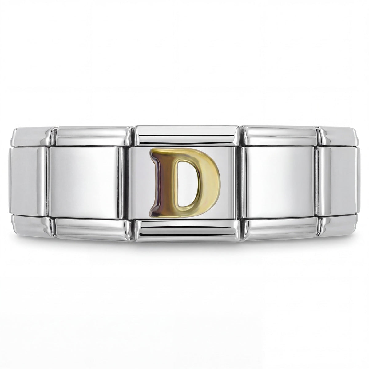 Charm Letra D (Plateado) en pulsera italiana de eslabones