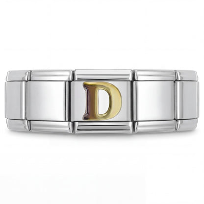 Charm Letra D (Plateado) en pulsera italiana de eslabones