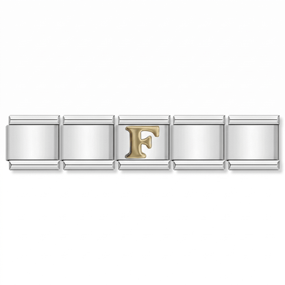 Charm Letra F (Plateado) en pulsera italiana de eslabones