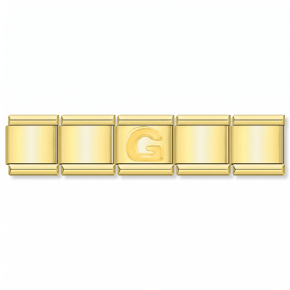 Charm Letra G (Dorado) en pulsera italiana de eslabones