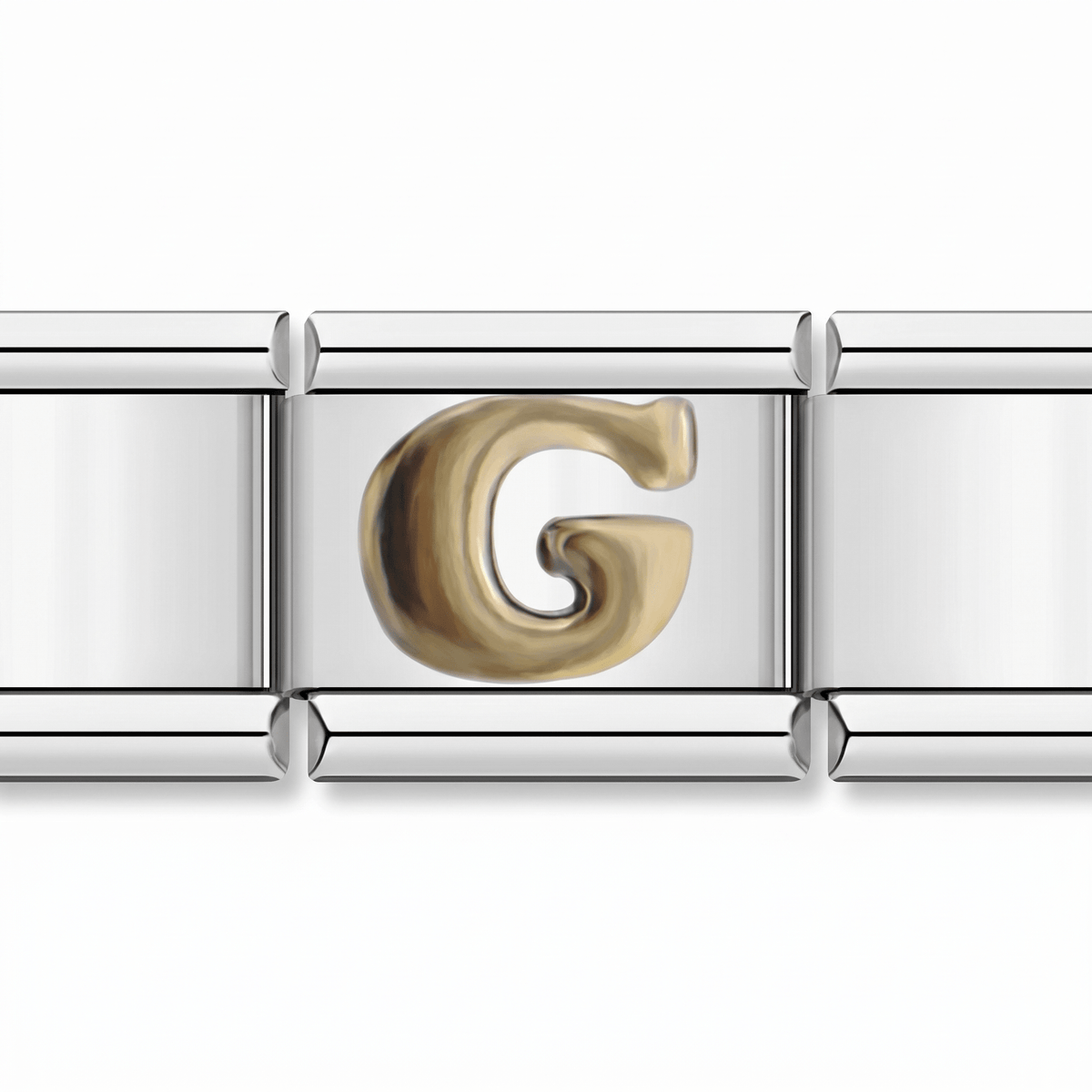 Charm Letra G (Plateado) en pulsera italiana de eslabones