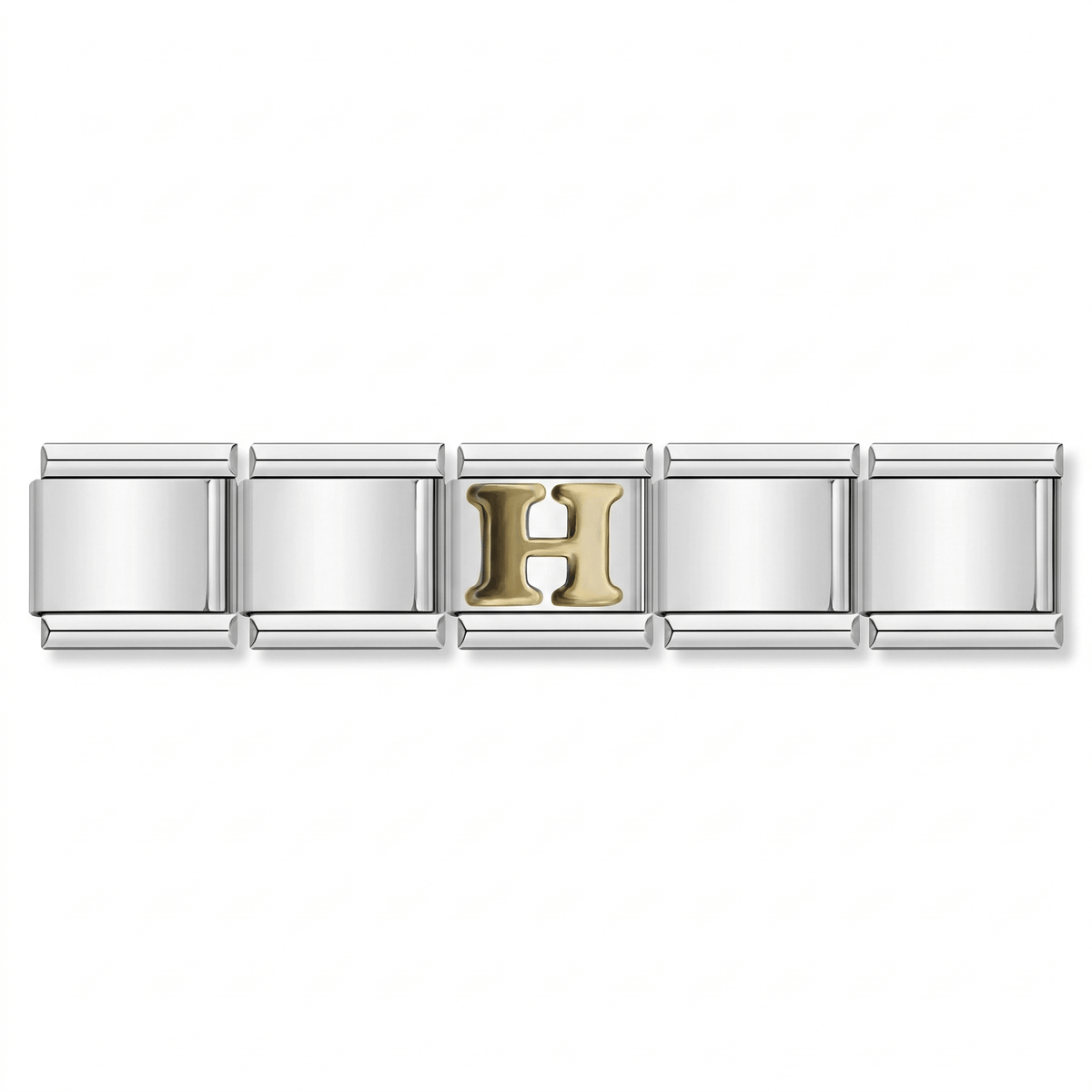 Charm Letra H (Plateado) en pulsera italiana de eslabones