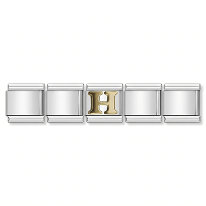 Charm Letra H (Plateado) en pulsera italiana de eslabones