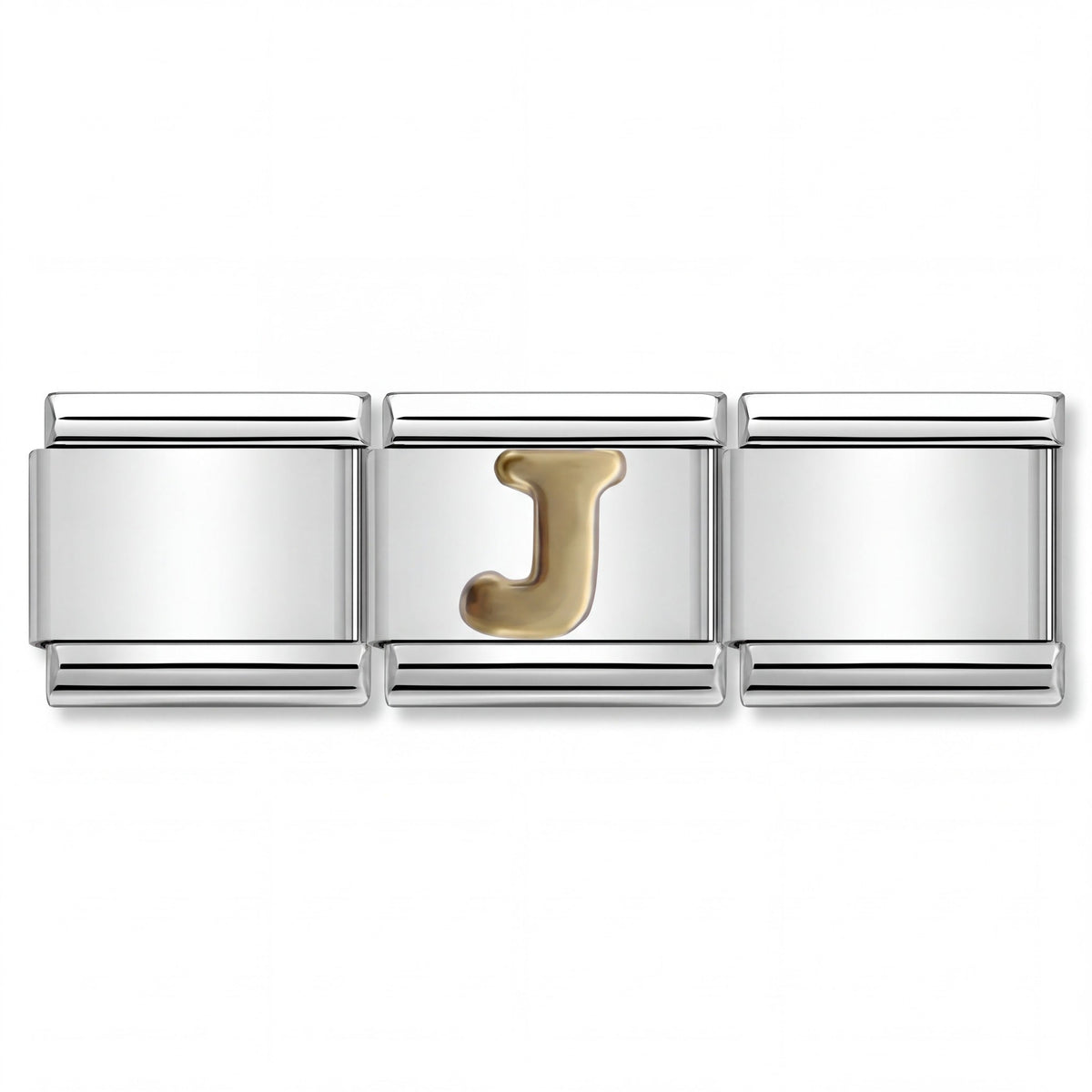Charm Letra J (Plateado) en pulsera italiana de eslabones