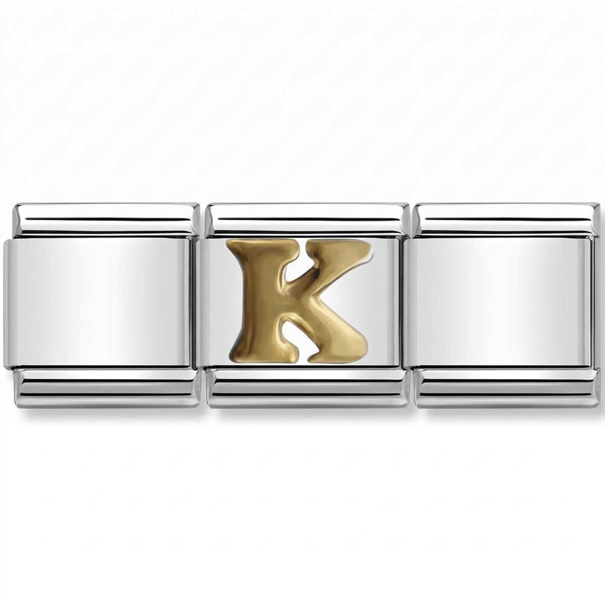 Charm Letra K (Plateado) en pulsera italiana de eslabones