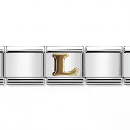 Charm Letra L (Plateado) en pulsera italiana de eslabones