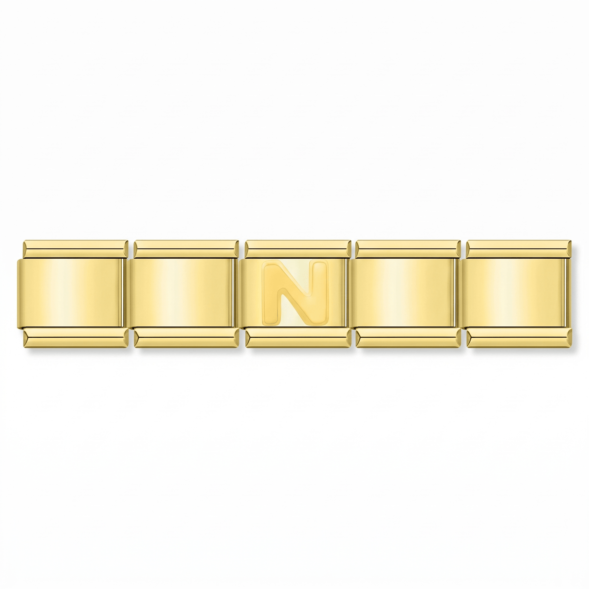 Charm Letra N (Dorado) en pulsera italiana de eslabones