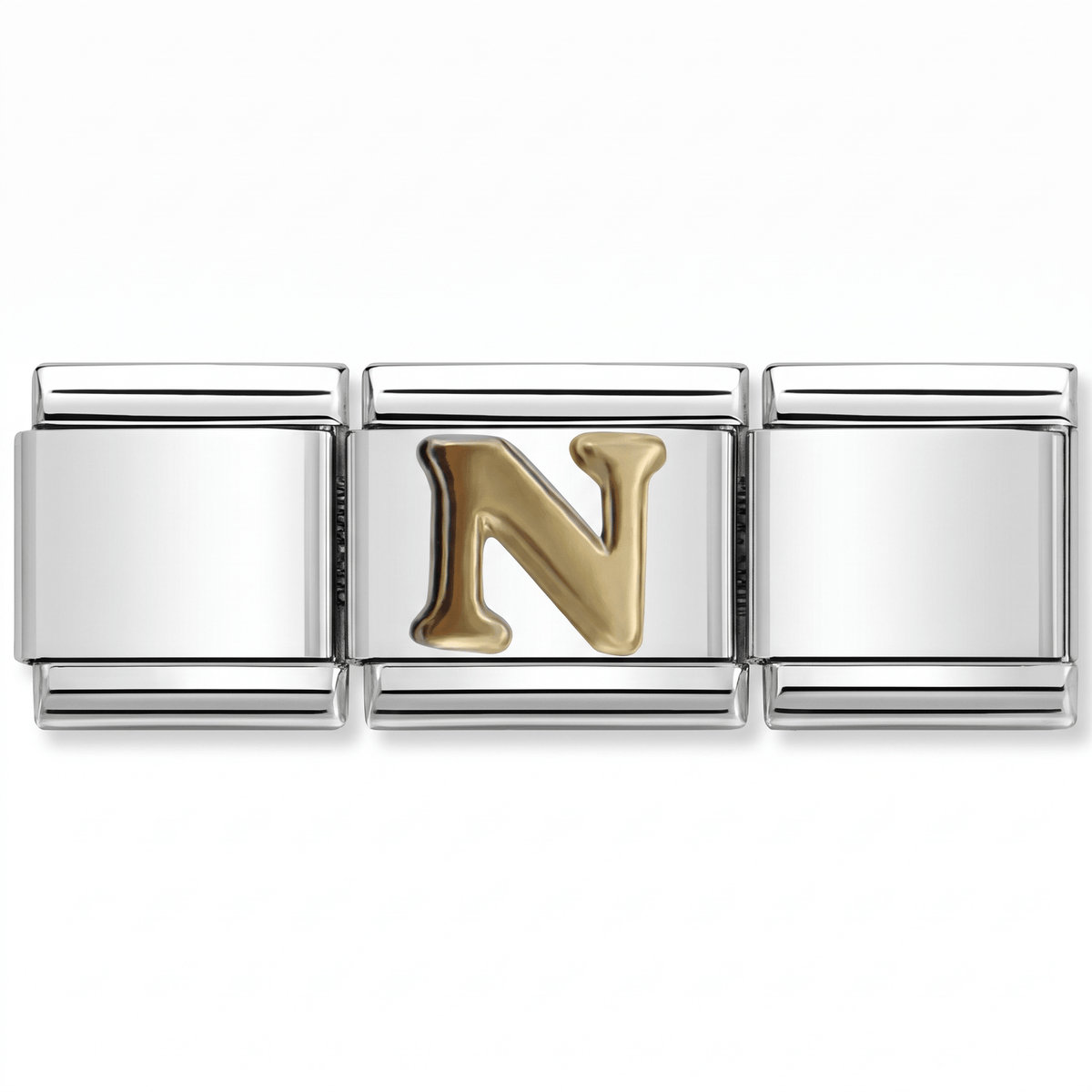 Charm Letra N (Plateado) en pulsera italiana de eslabones