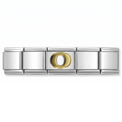 Charm Letra O (Plateado) en pulsera italiana de eslabones