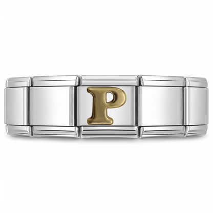 Charm Letra P (Plateado) en pulsera italiana de eslabones