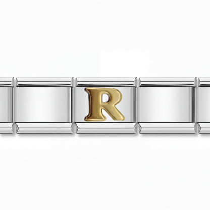 Charm Letra R (Plateado) en pulsera italiana de eslabones