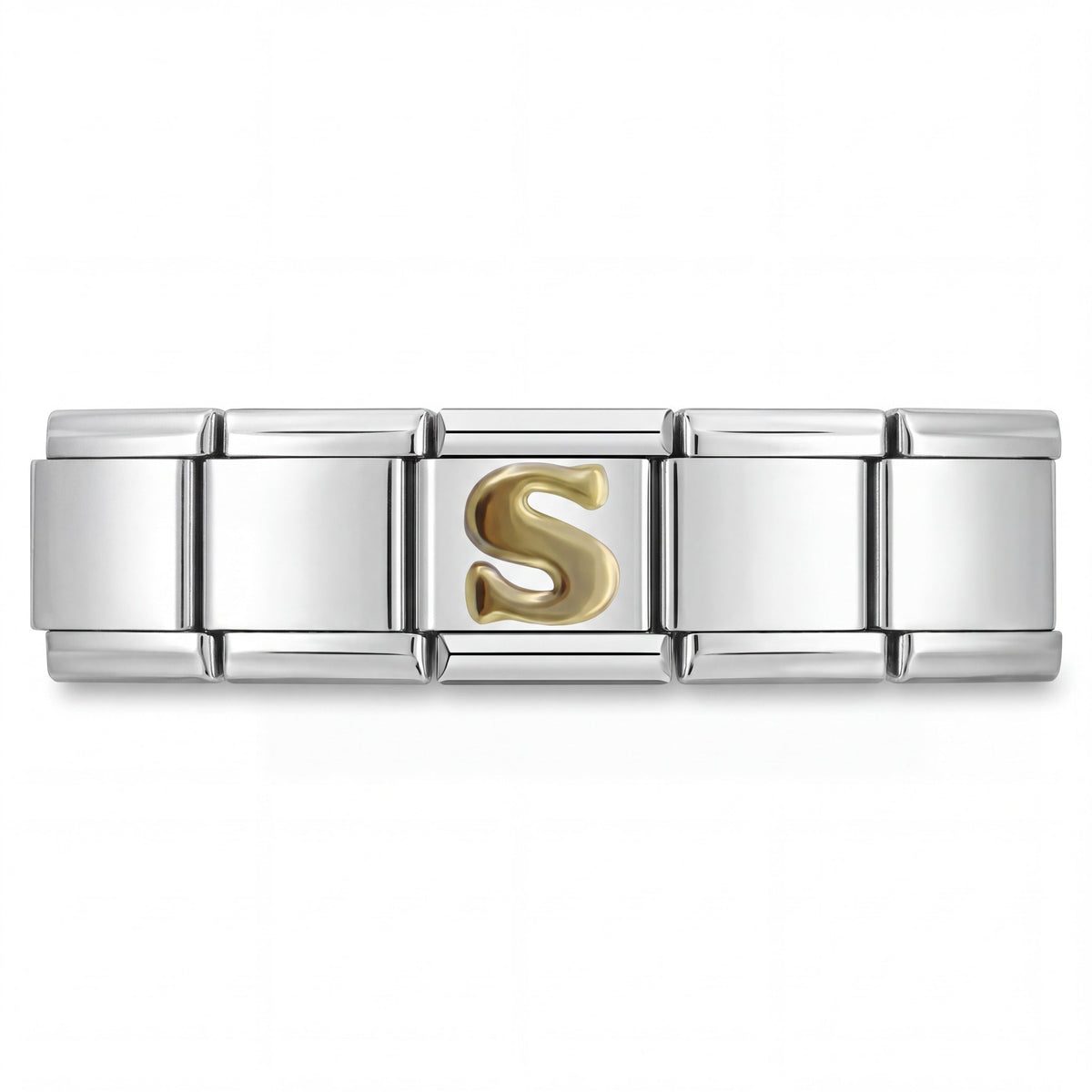 Charm Letra S (Plateado) en pulsera italiana de eslabones