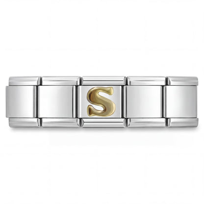 Charm Letra S (Plateado) en pulsera italiana de eslabones