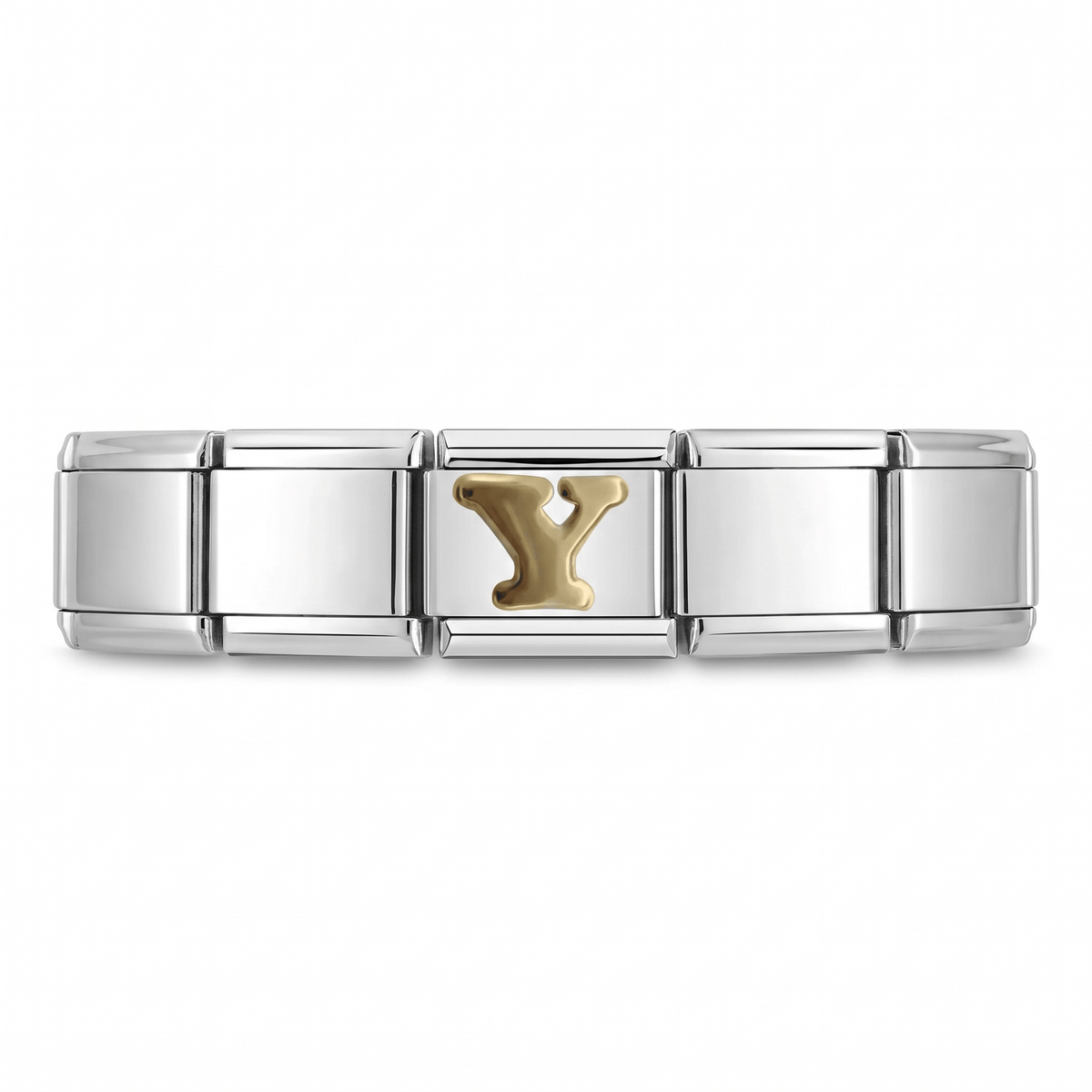 Charm Letra Y (Plateado) en pulsera italiana de eslabones