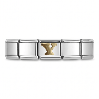 Charm Letra Y (Plateado) en pulsera italiana de eslabones